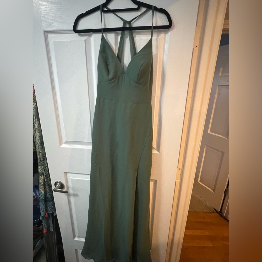 Azazie Green Halter Maxi Gown for Weddings